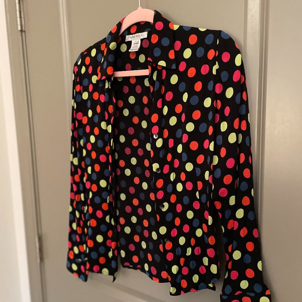 Nine West Polka Dot Dark Button Down 6